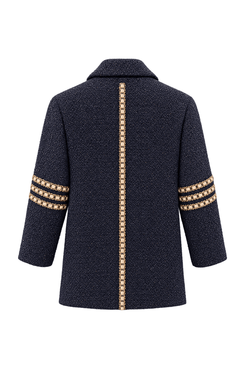 1980s Dark Navy Blue Woven Fabric Jacket - Back View