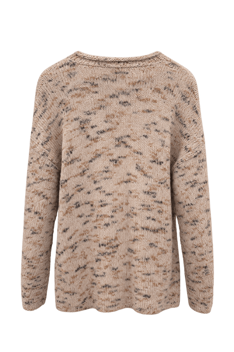 1980s Oatmeal Beige Yarn Knit Cardigan - Back View