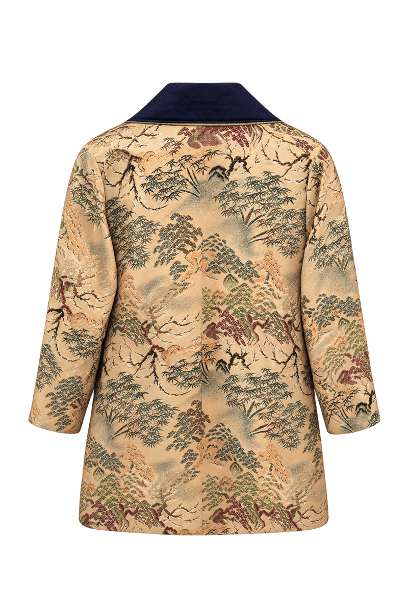 1950s Champagne Beige Woven Brocade Jacket - Back View