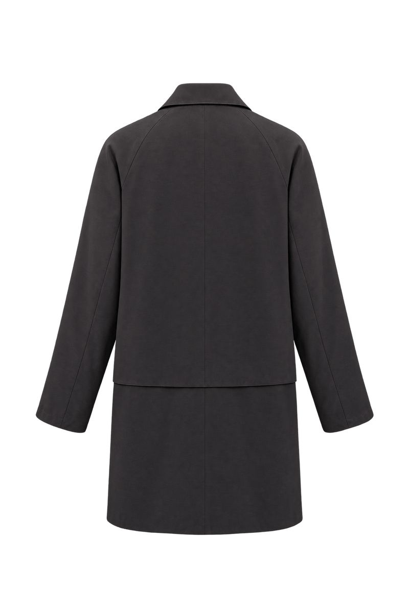 1990s Dark Charcoal Woven Trench Coat - Back View
