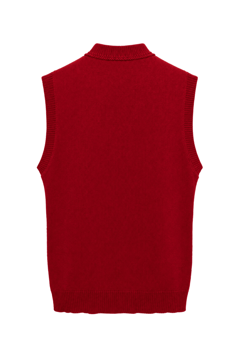 1990s Deep Red Knit Vest - Back View