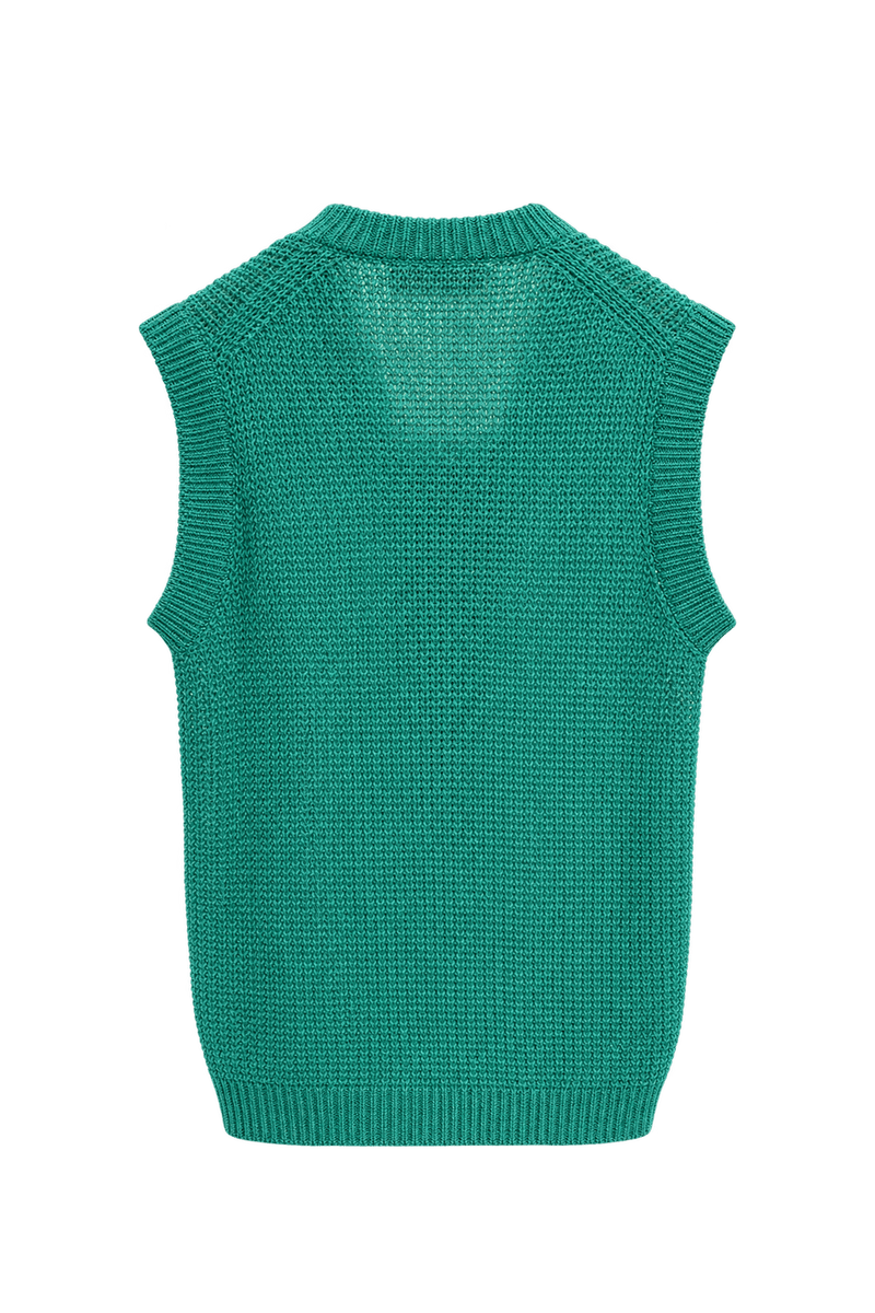 1990s Teal Green Knit Vest - Back View