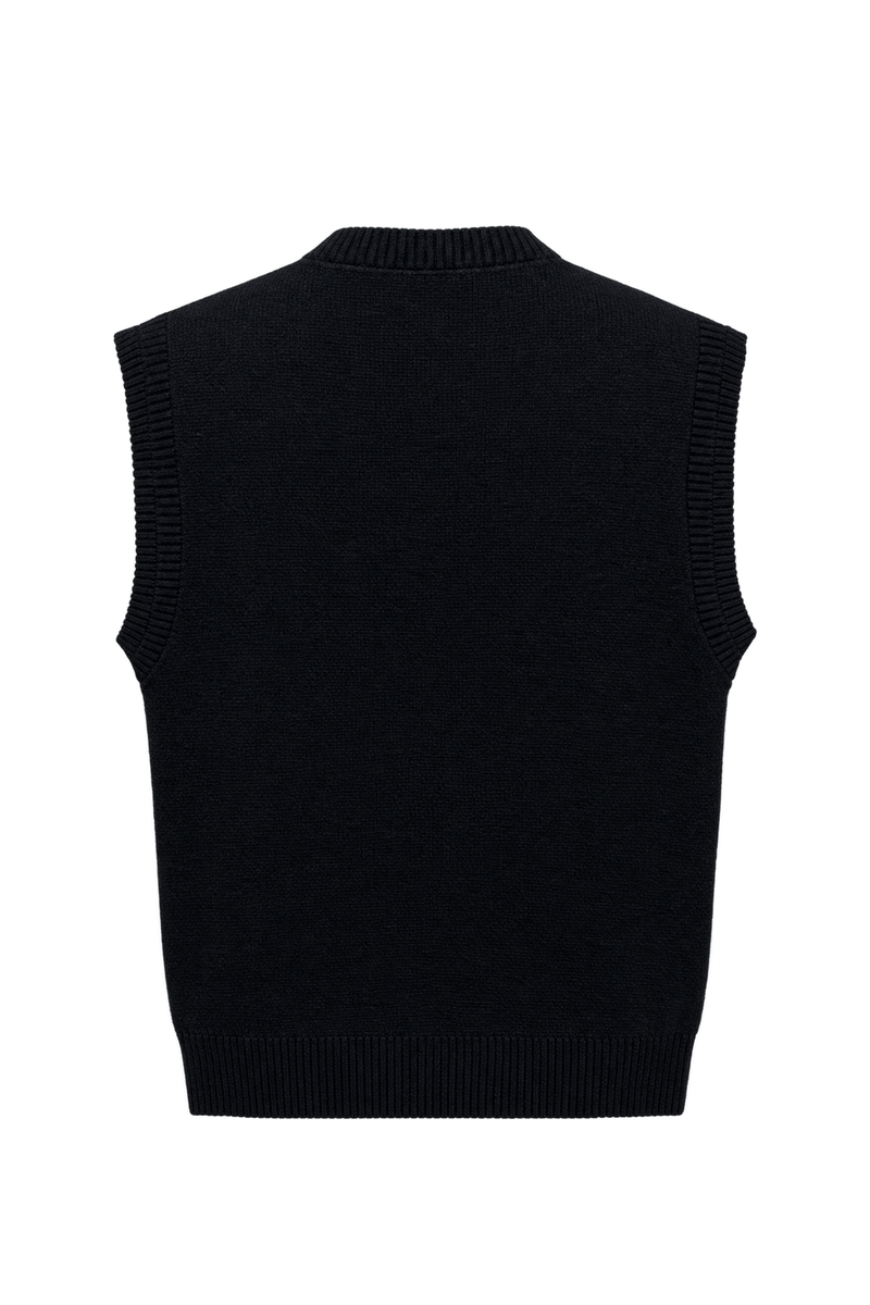 1990s Black Knit Vest - Back View
