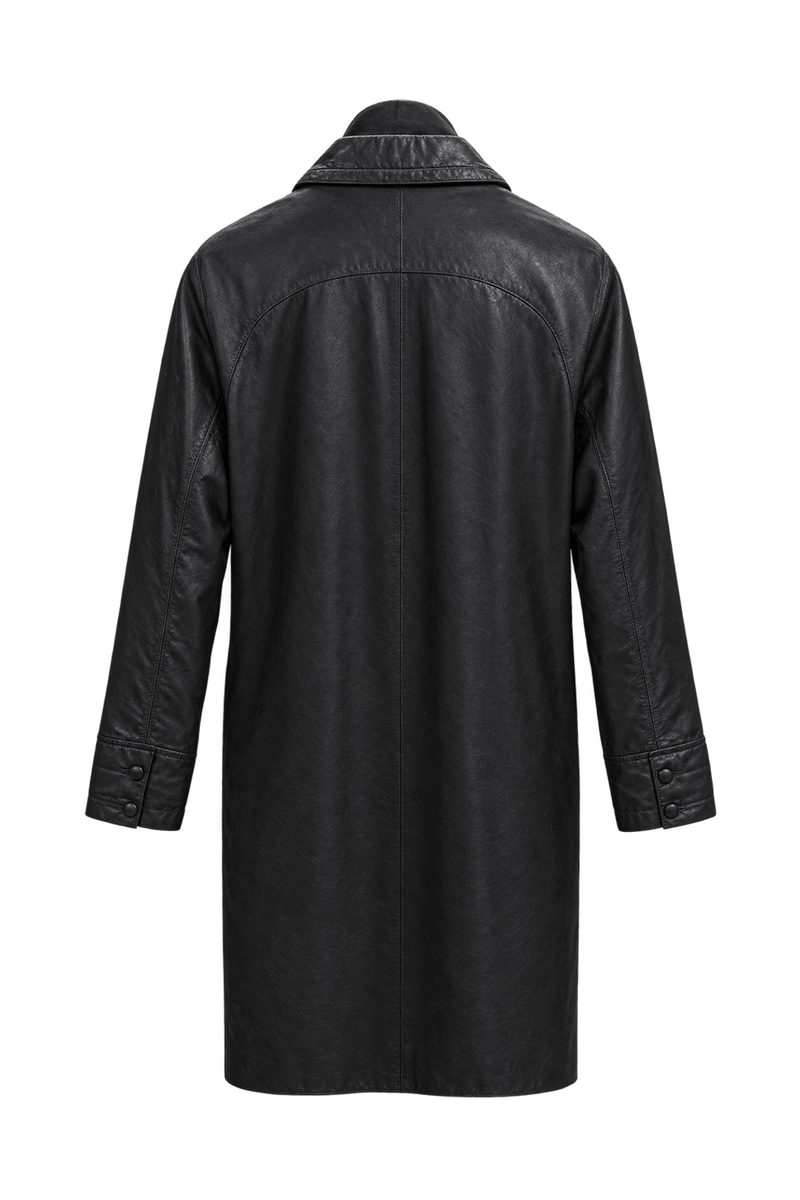 1990s Black Leather Coat - Back View