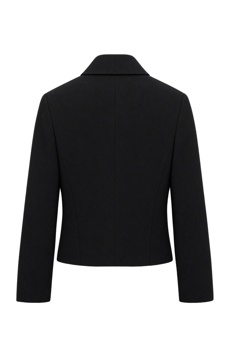 1980s Very Dark Navy Blue Unverified Woven Suiting Fabric Jacket - Back View