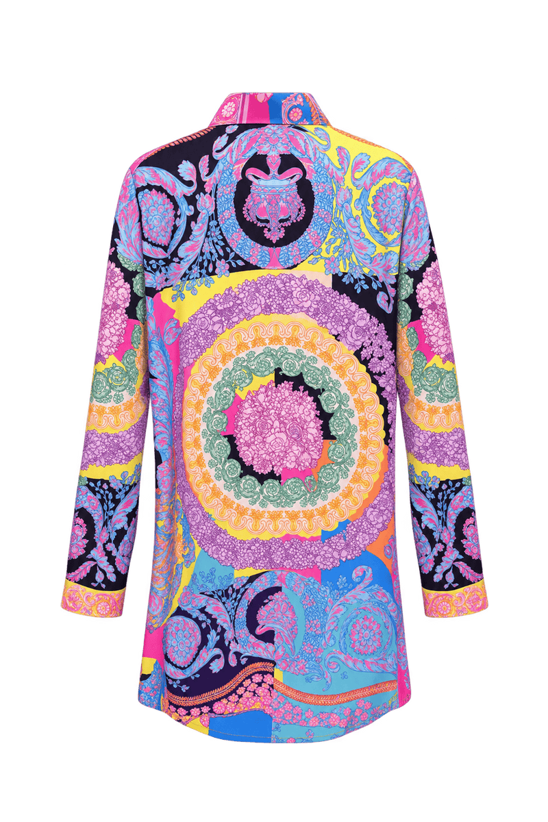 1990s Hot Pink & Blue Unverified Fabric Tunic - Back View