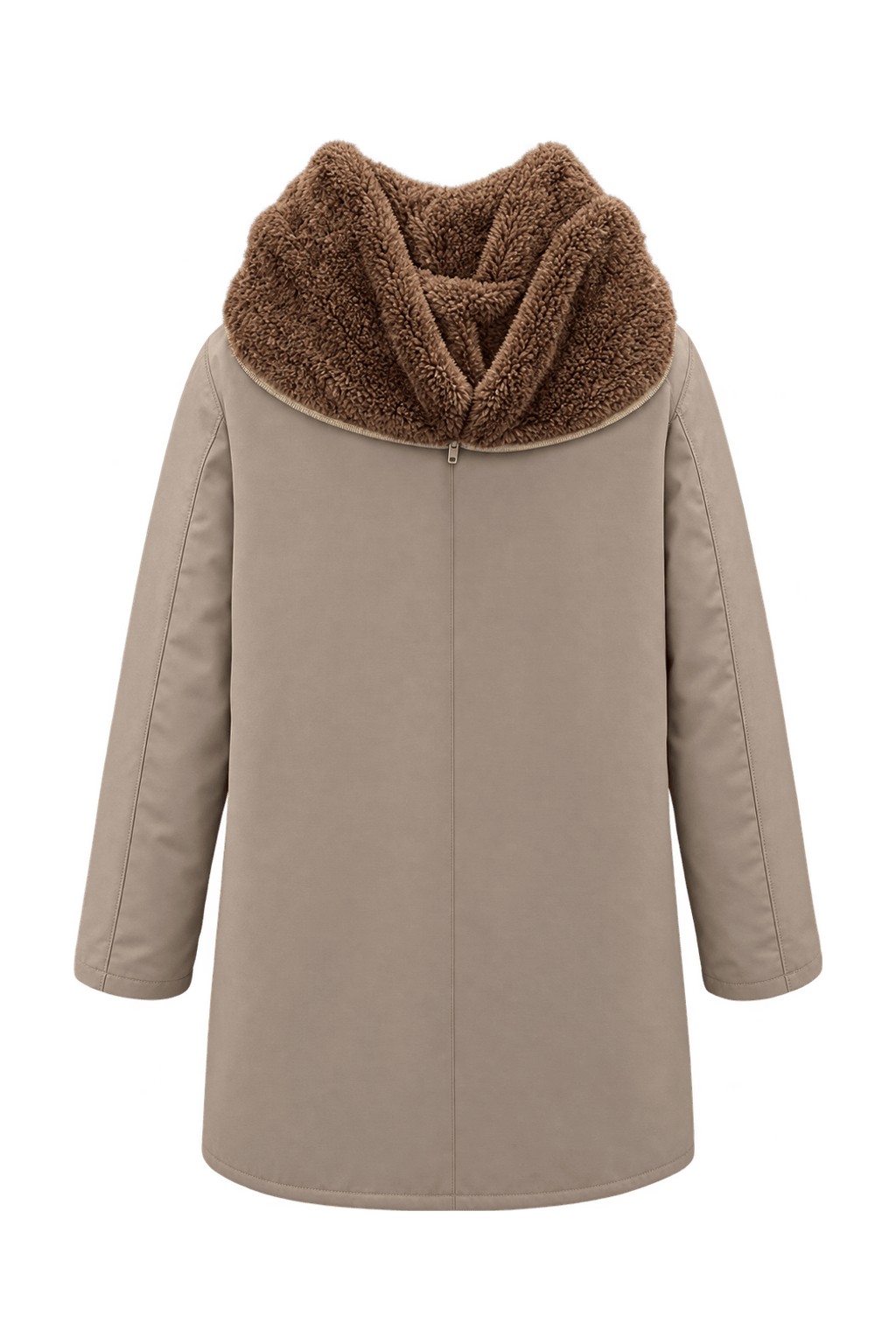 1990s Taupe Beige Woven Fabric Parka - Back View