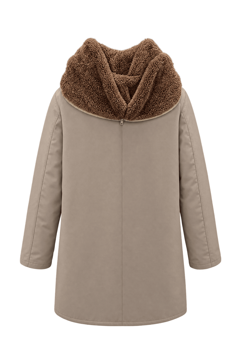 1990s Taupe Beige Woven Fabric Parka - Back View