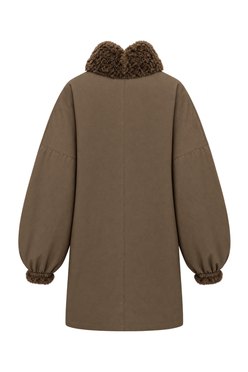 1980s Taupe Brown Woven Coat - Back View
