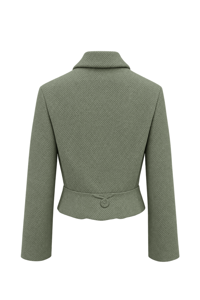 1960s Pale Sage Green Textured Woven Jacket - Back View
