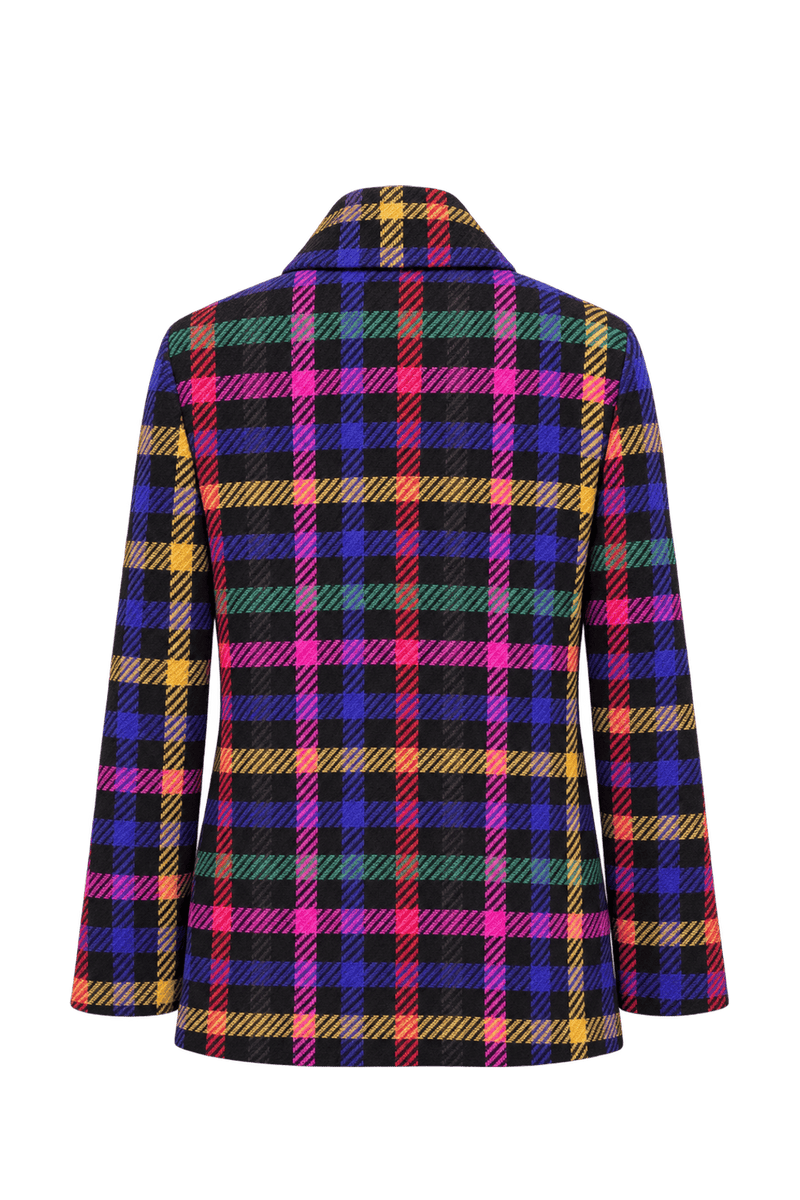 1980s Black Woven Plaid Blazer - Back View