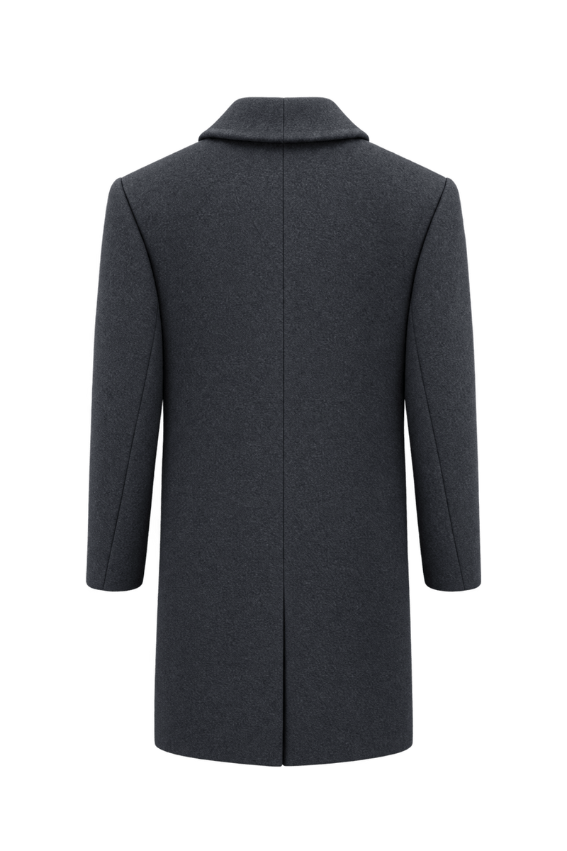 1990s Dark Navy Blue Wool Coat - Back View
