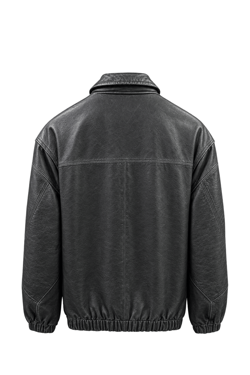 1990s Faded Black Leather Jacket - Back View