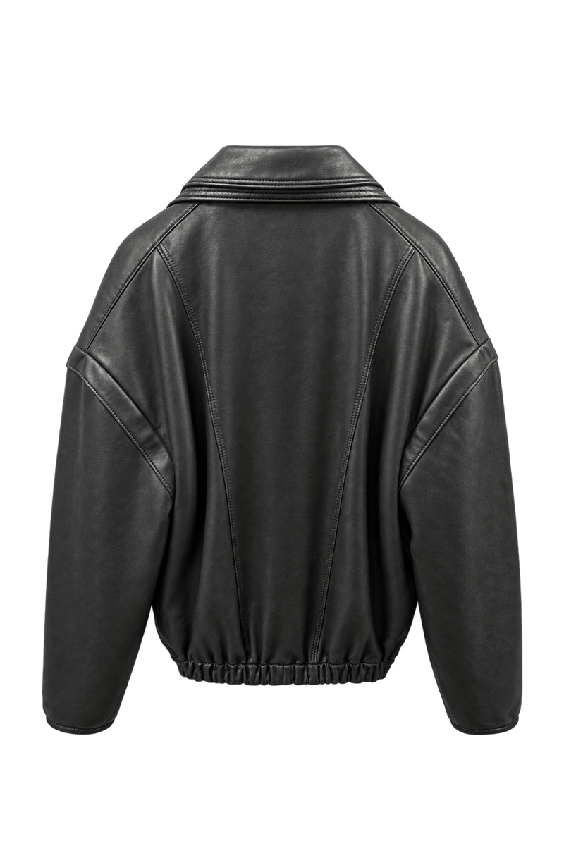 1980s Black Leather Jacket - Back View