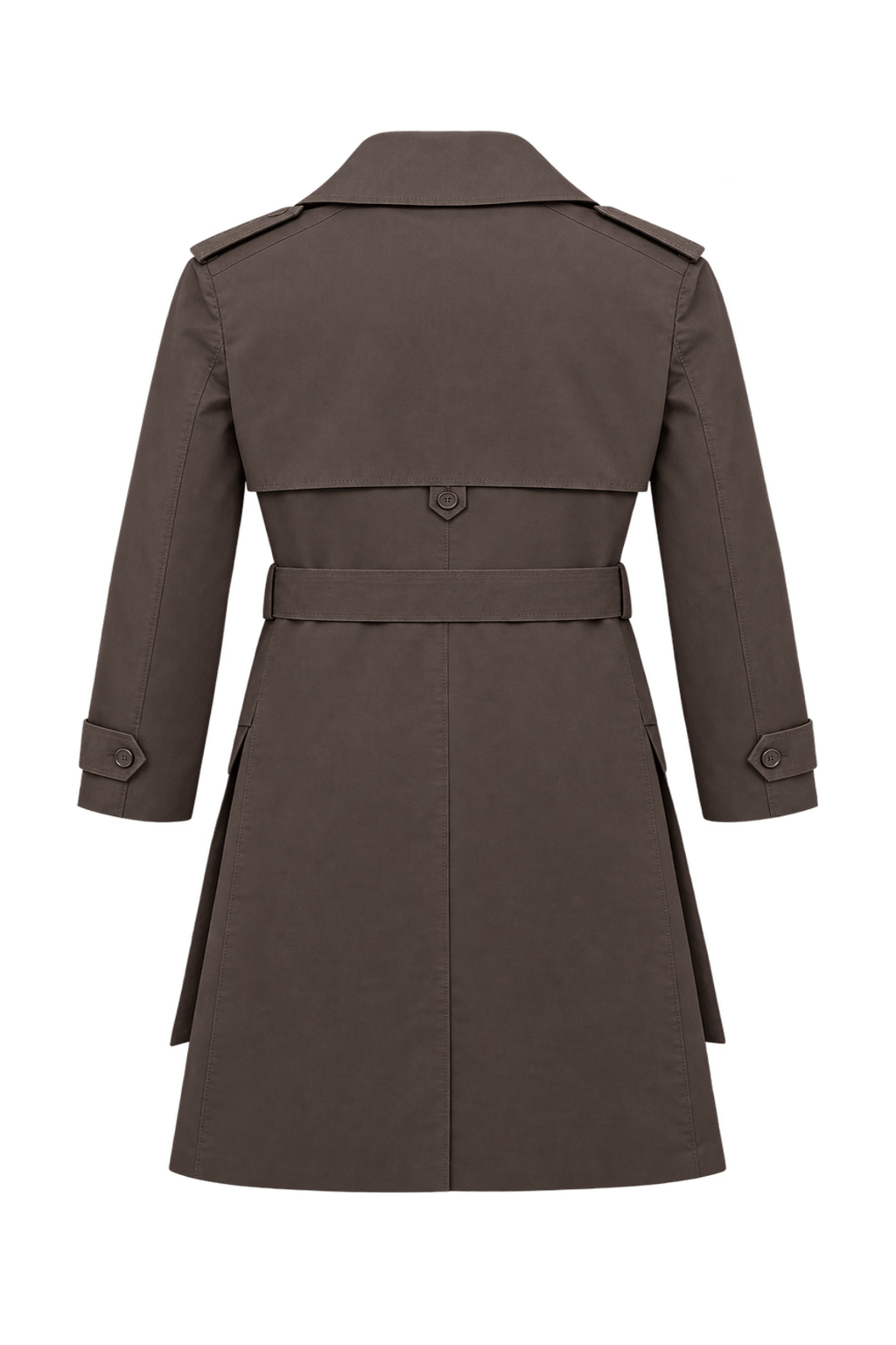 1970s Dark Taupe Brown Cotton Trench Coat - Back View