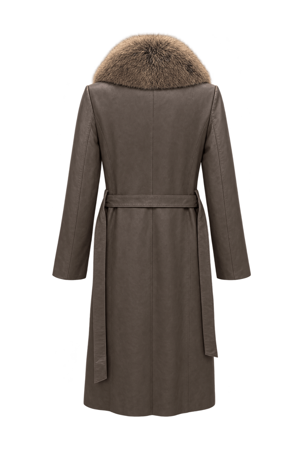 1990s Dark Taupe Brown Leather Coat - Back View