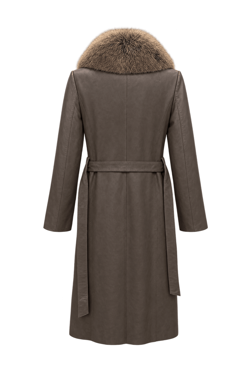1990s Dark Taupe Brown Leather Coat - Back View