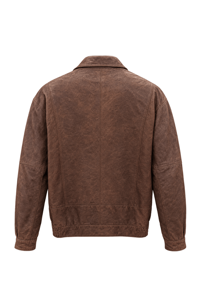 1980s Weathered Medium Brown Leather Jacket - Back View