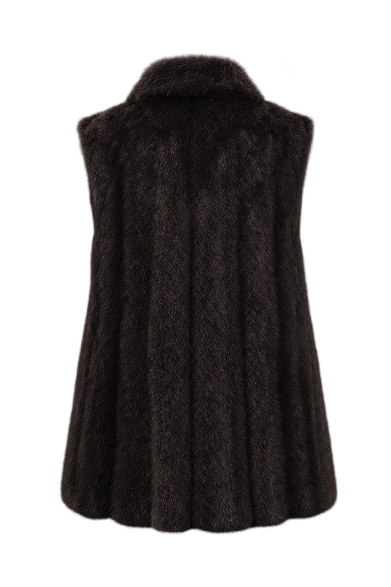 1970s Dark Chocolate Brown Fur Vest - Back View