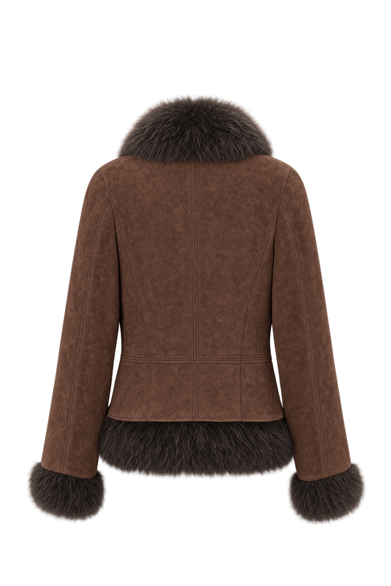 1990s Warm Medium Brown Suede Jacket - Back View