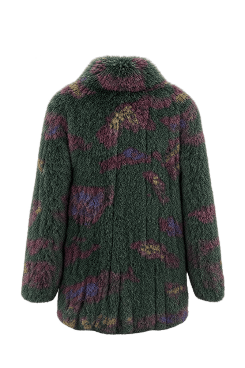 1980s Deep Forest Green Fur Coat - Back View