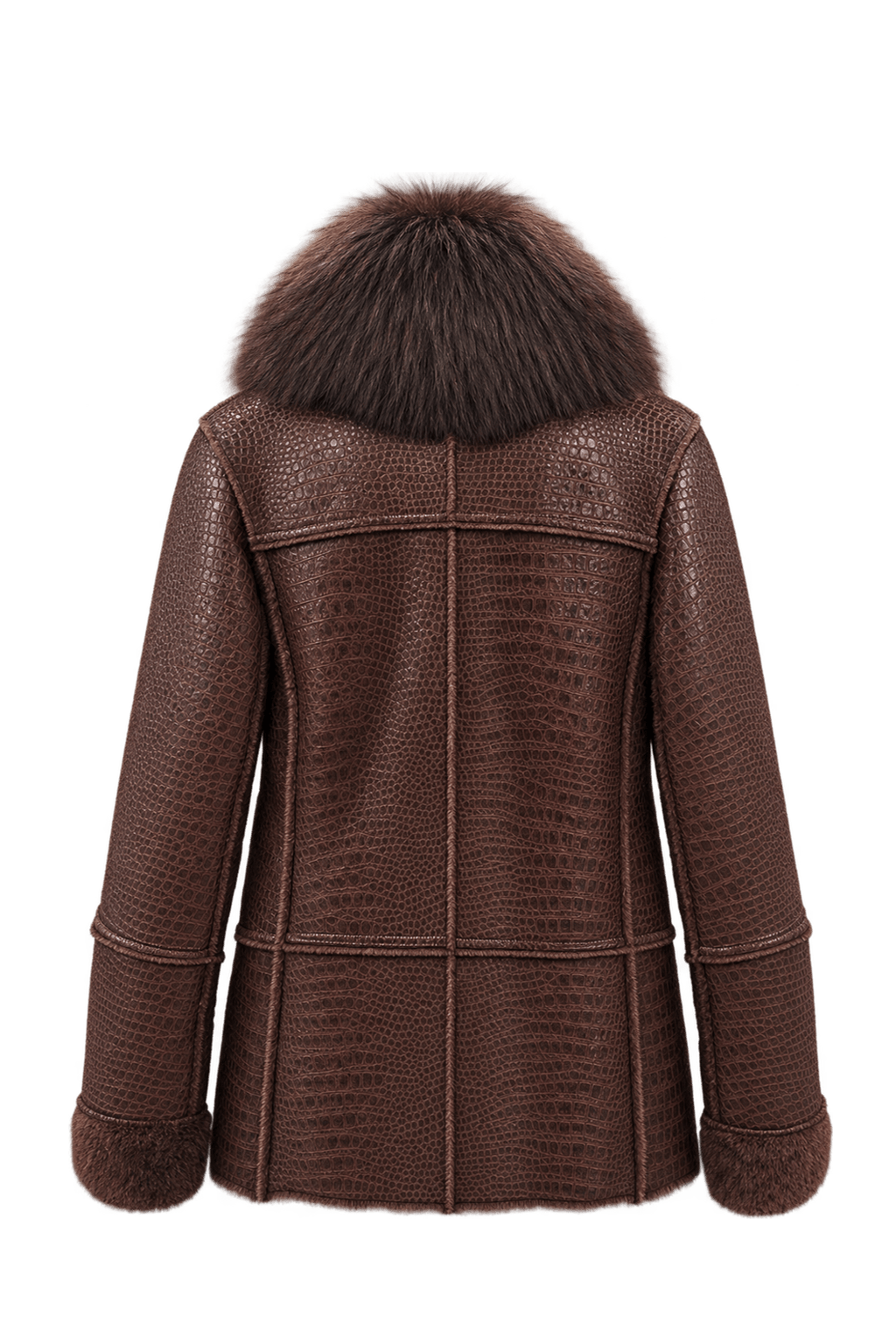 1970s Dark Chocolate Brown Embossed Leather Jacket - Back View