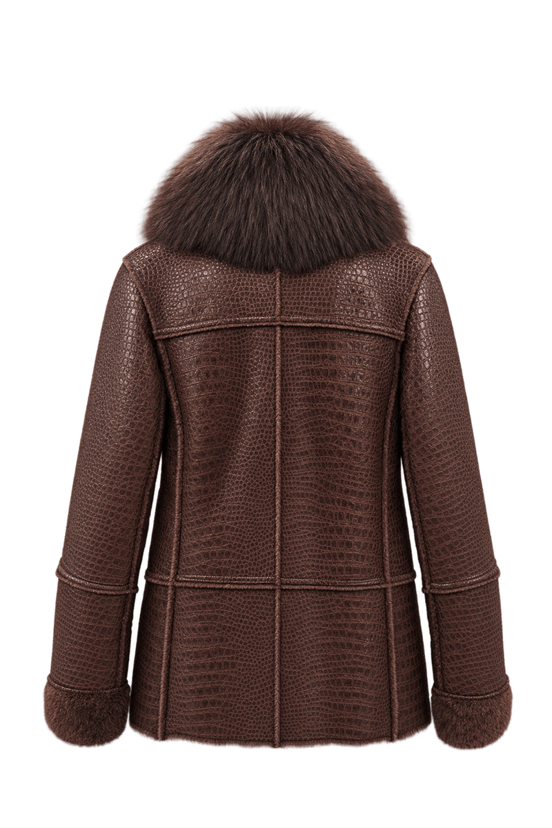 1970s Dark Chocolate Brown Embossed Leather Jacket - Back View