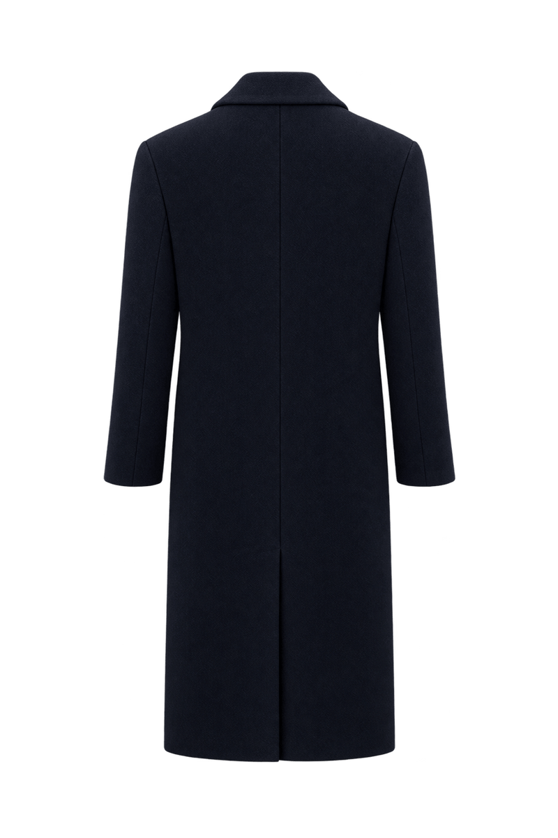 1980s Deep Navy Wool Coat - Back View