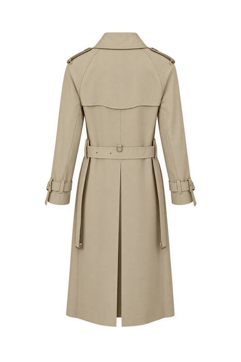 1980s Light Beige Cotton Gabardine Trench Coat - Back View