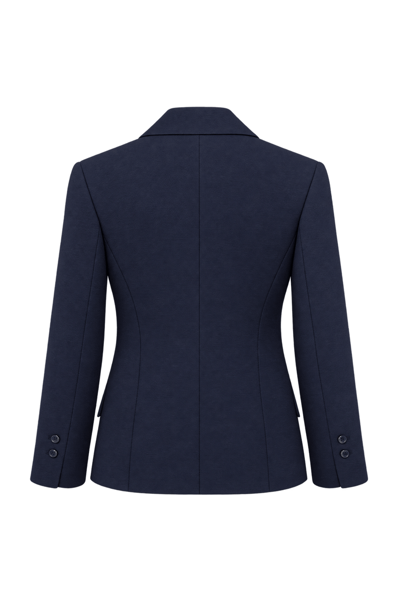 1980s Dark Navy Blue Wool Blend Blazer - Back View