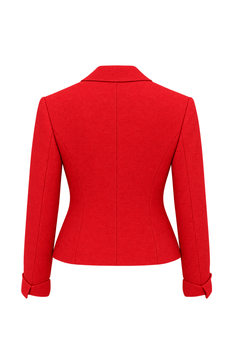 1980s Bright Coral Red Unknown Woven Blazer - Back View