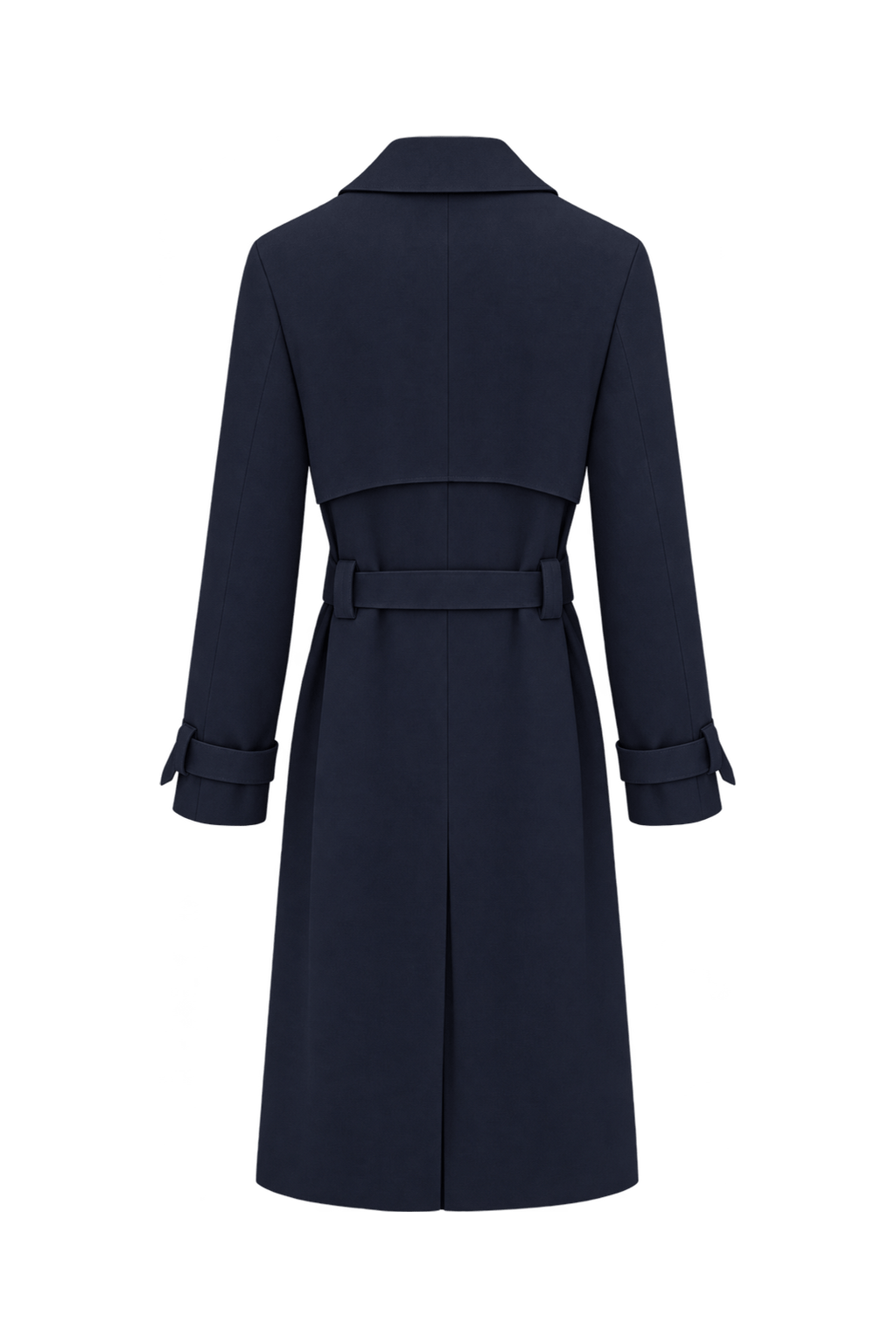 1980s Dark Navy Blue Unknown Woven Fabric Trench Coat - Back View