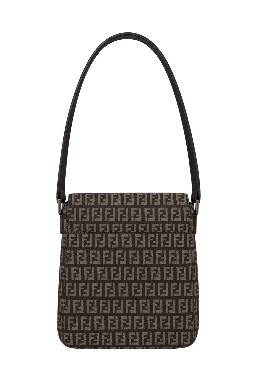1990s Dark Brown Woven Jacquard Canvas Shoulder Bag - Back View