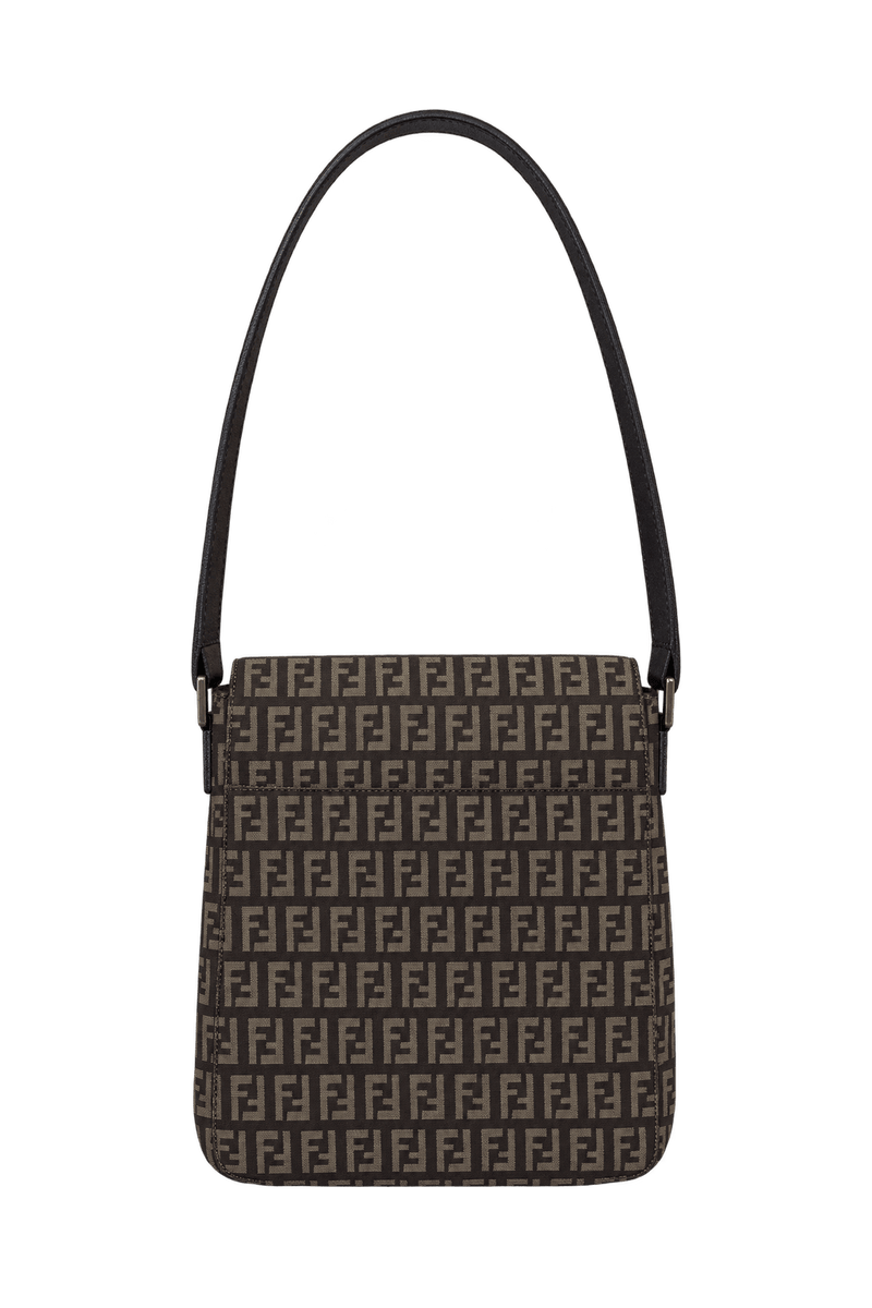1990s Dark Brown Woven Jacquard Canvas Shoulder Bag - Back View