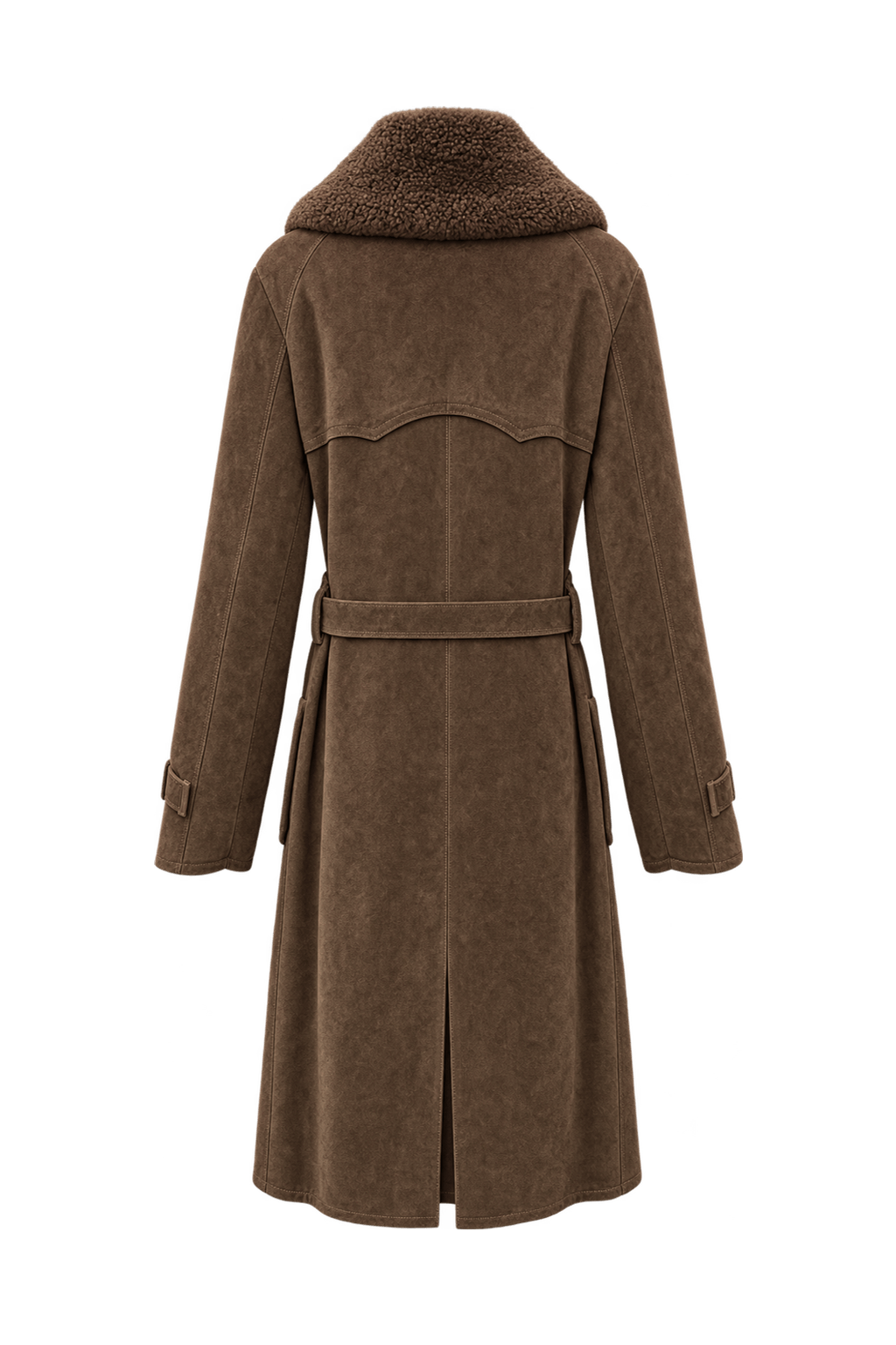1970s Weathered Medium Brown Suede Coat - Back View