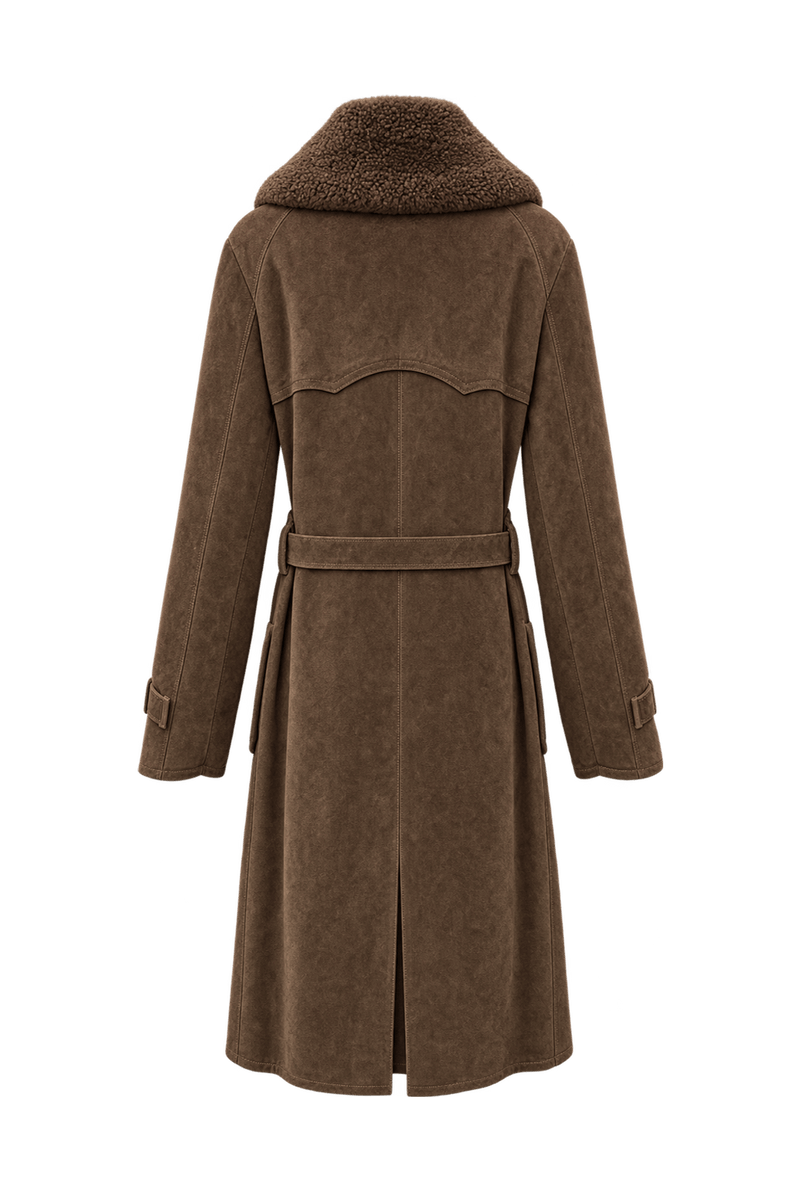 1970s Weathered Medium Brown Suede Coat - Back View