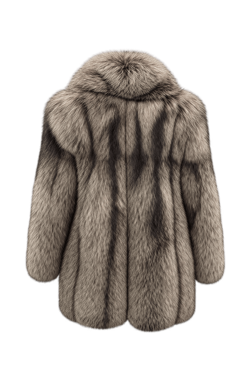 1980s Silver Gray Fur Coat - Back View