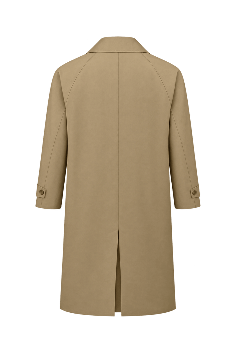 80s Camel Tan Woven Fabric Coat - Back View