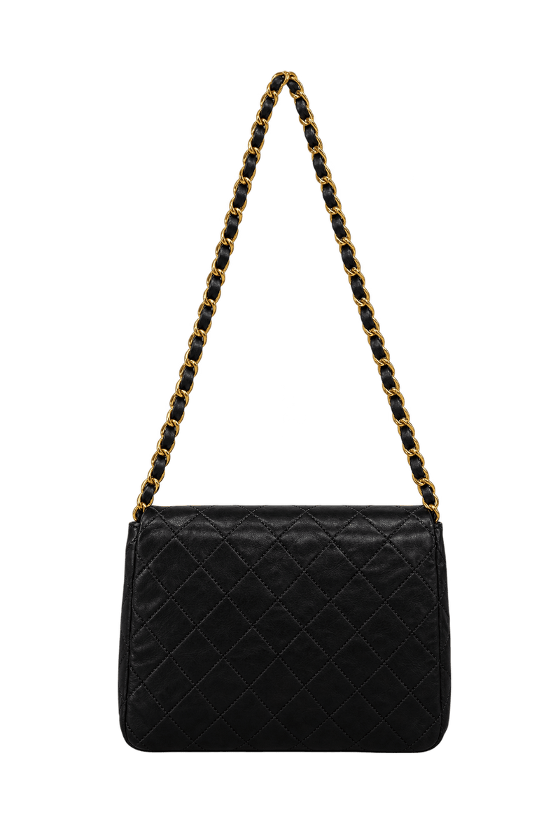 1990s Black Leather Shoulder Bag - Back View