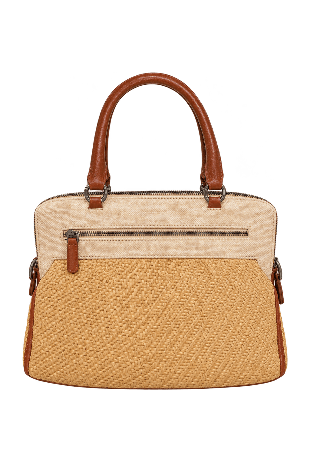 1990s Natural Honey Tan Straw Handbag - Back View