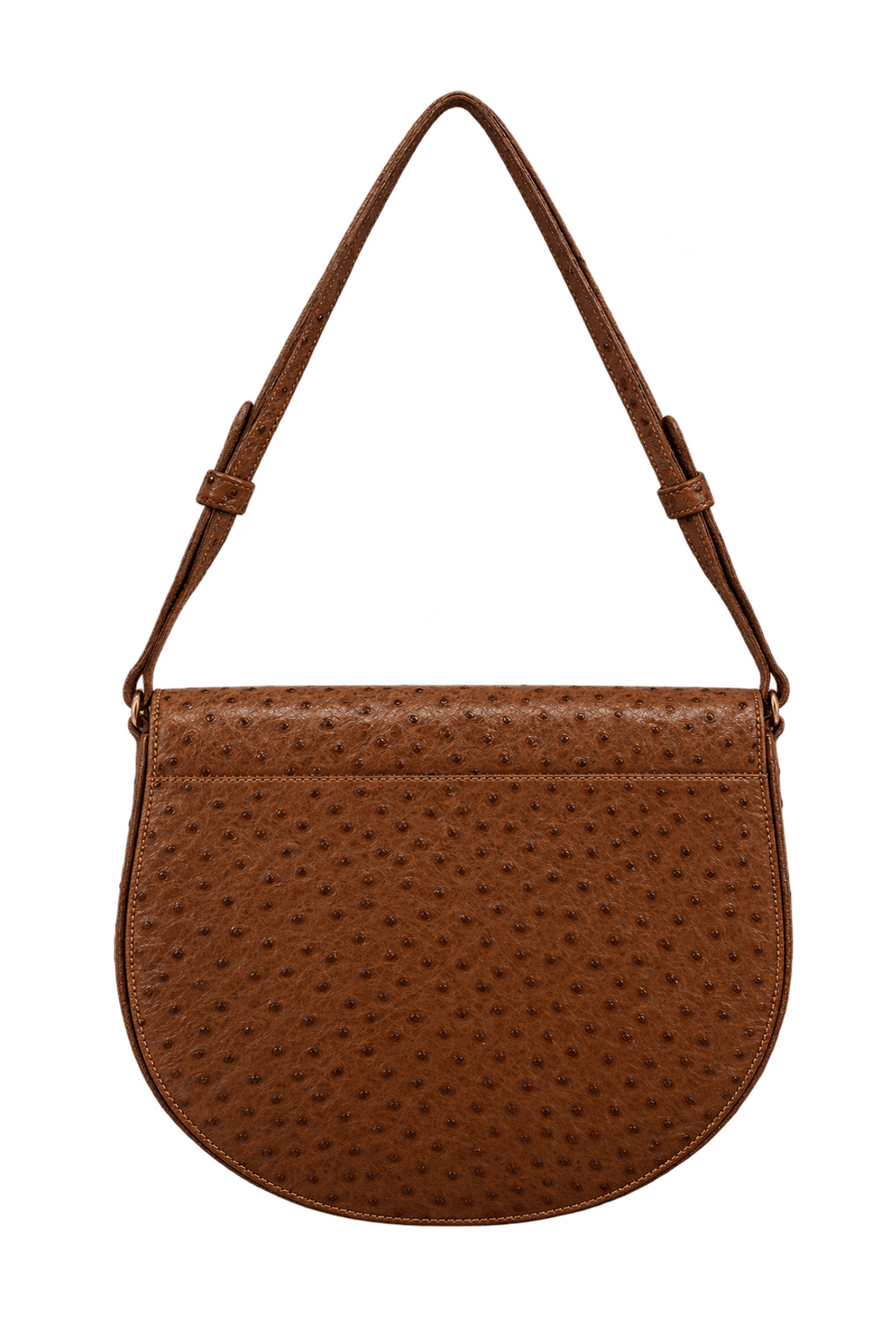 1980s Warm Medium Brown Ostrich-Textured Leather Shoulder Bag - Back View