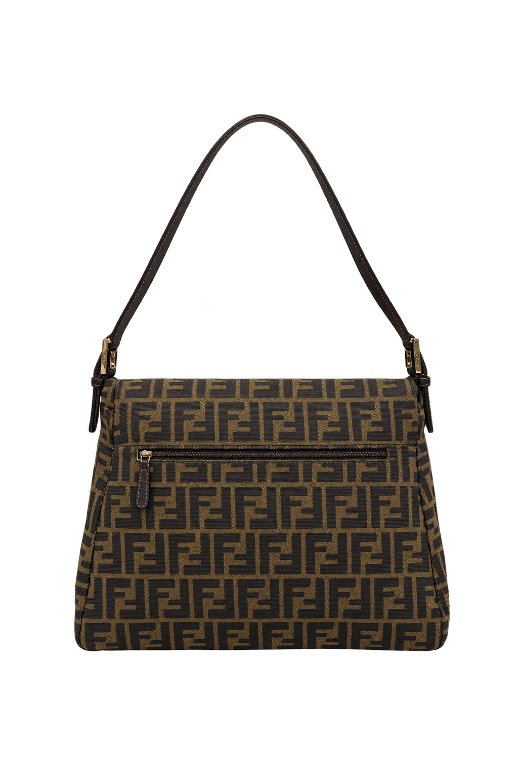 1990s Brown Woven Jacquard Canvas Shoulder Bag - Back View