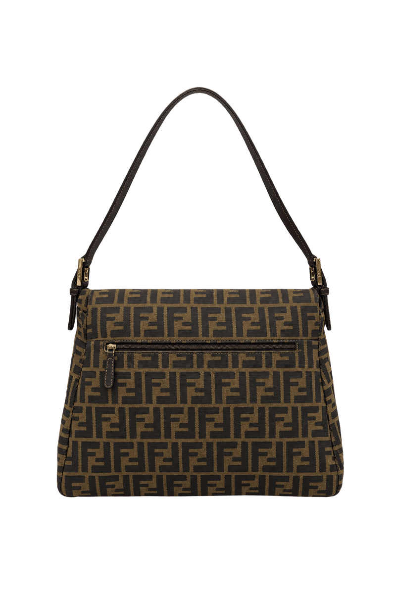 1990s Brown Woven Jacquard Canvas Shoulder Bag - Back View