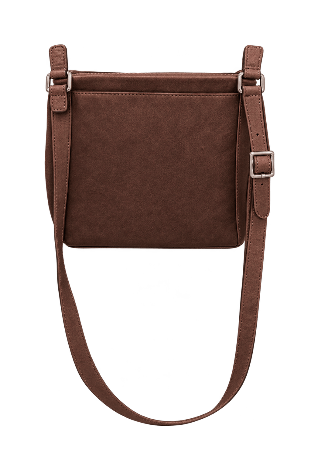 1980s Medium Brown Leather-Look Shoulder Bag - Back View