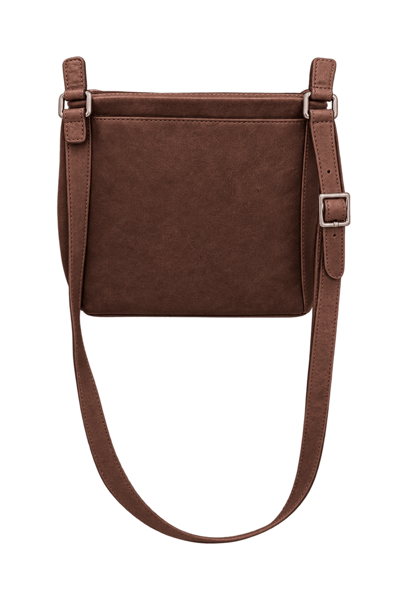 1980s Medium Brown Leather-Look Shoulder Bag - Back View