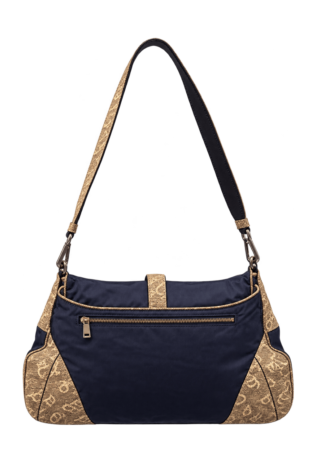 1990s Dark Navy Blue Nylon Shoulder Bag - Back View