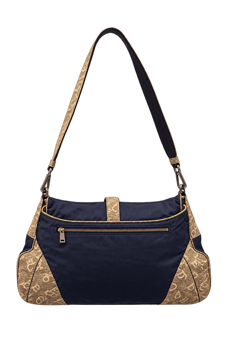 1990s Dark Navy Blue Nylon Shoulder Bag - Back View