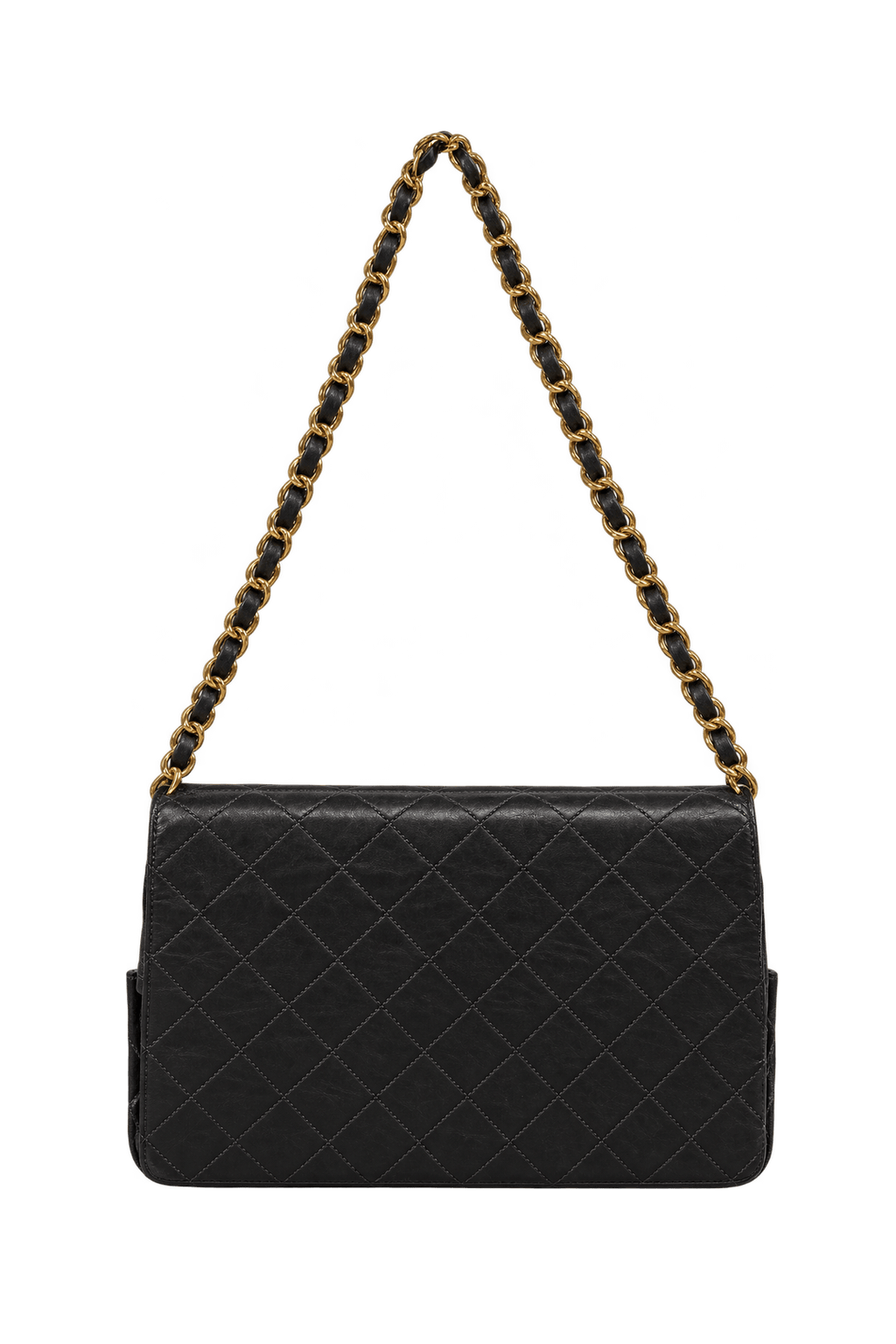 1990s Black Leather-Like Shoulder Bag - Back View
