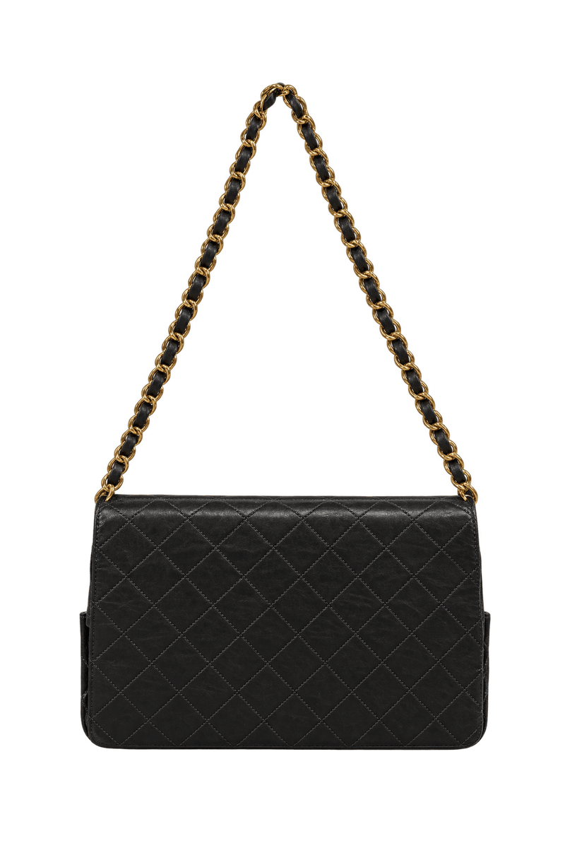 1990s Black Leather-Like Shoulder Bag - Back View