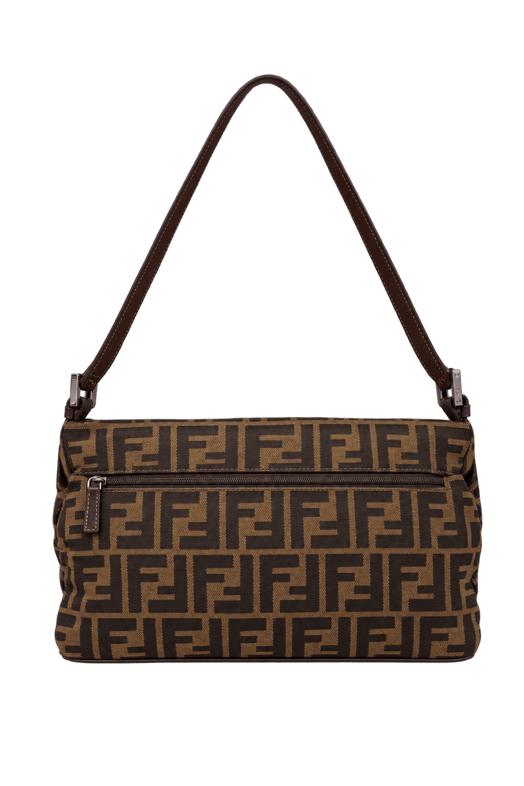 1990s Tobacco Brown Woven Jacquard Shoulder Bag - Back View